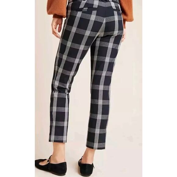 Anthropologie The Essential Slim Trousers  black plaid Pants Size 6 - Picture 9 of 9